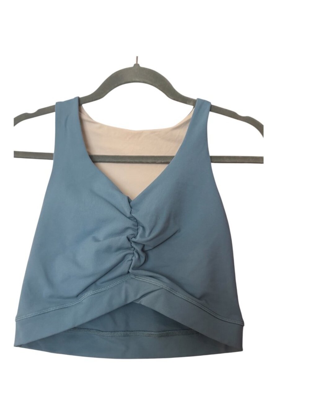 Buffbunny Sports Bra M Blue Ruched Front V Neck Longline Racerback Gym Yoga